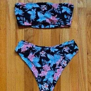 FLORAL HIGH WAISTED BIKINI BANDEAU TWO-PIECE SET